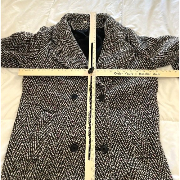Vintage 80s British Lion Wool Trench Coat Black/White Womens Size 8 Herringbone - Picture 16 of 16